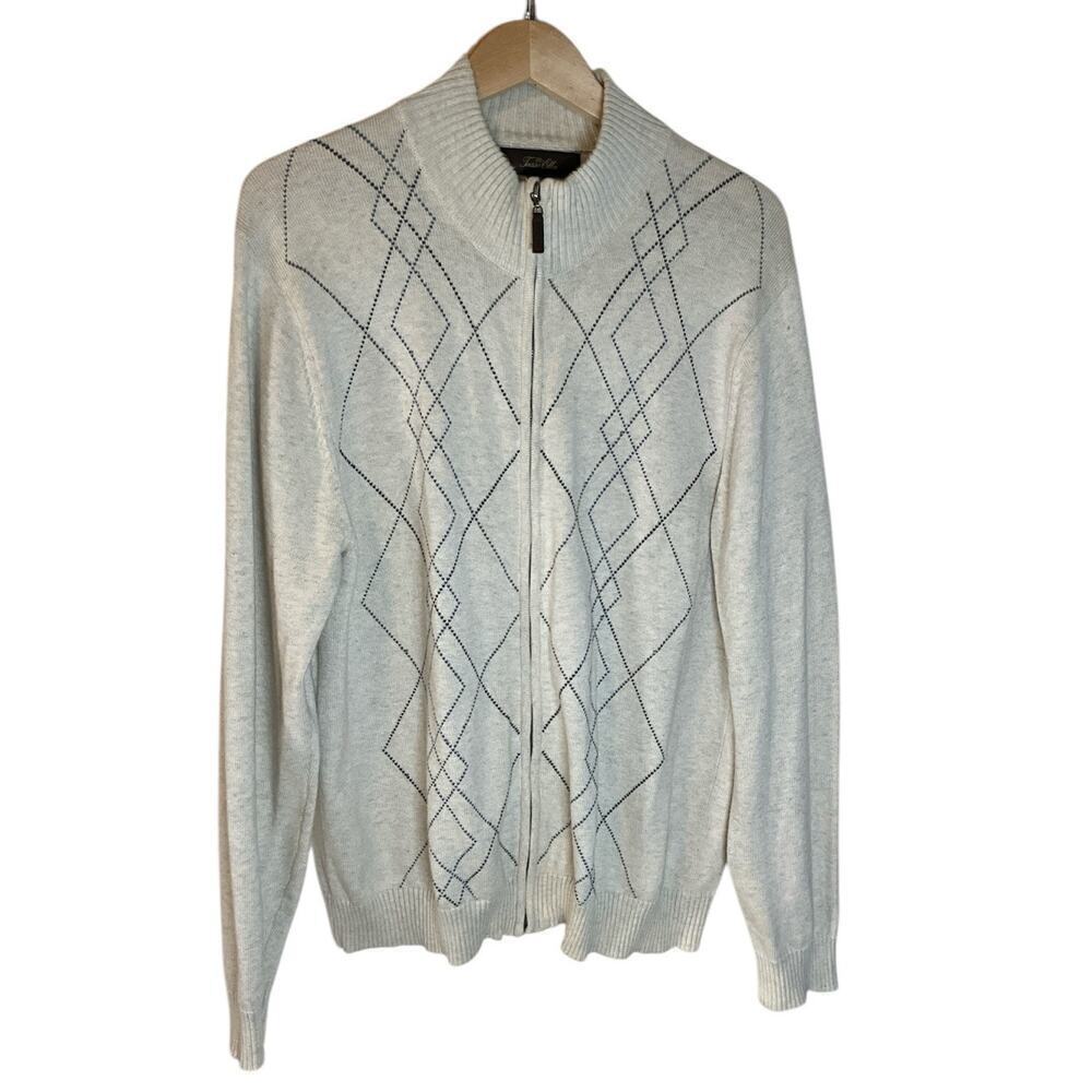Tasso Ella 100% Cotton Full Zip Knit Cardigan Sweater Mens Tan/Blue Mock Collar